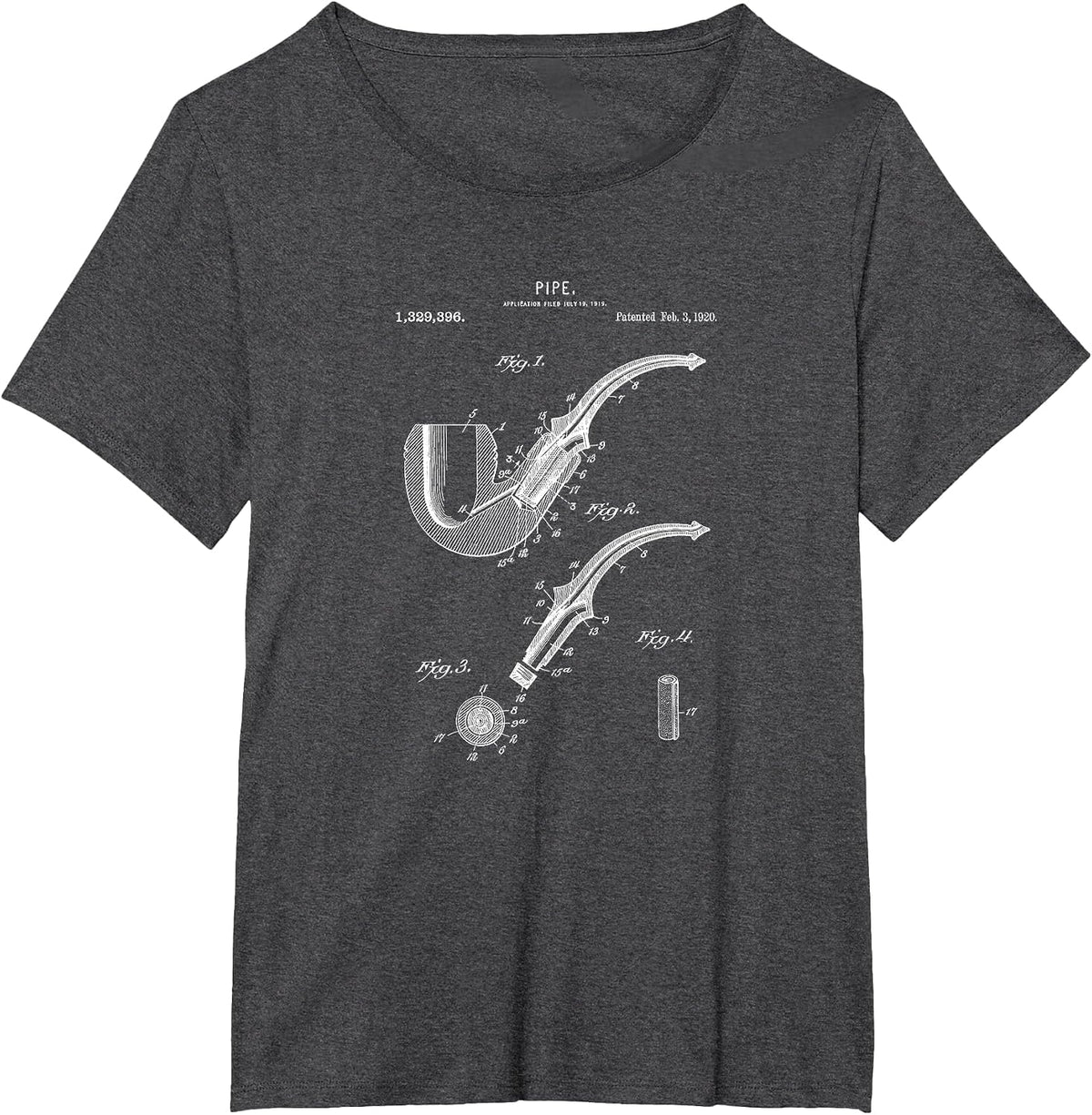 Vintage Smoking Pipe Blueprint Drawing Shirt - Detective T-Shirt T-Shirt - Dark Heather Grey