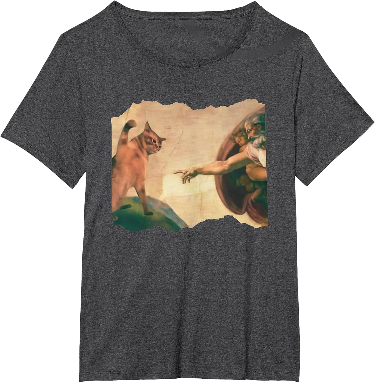 Funny Cat Swatting God's Hand Parody Cat The Divine Swipe T-Shirt - Dark Heather Grey