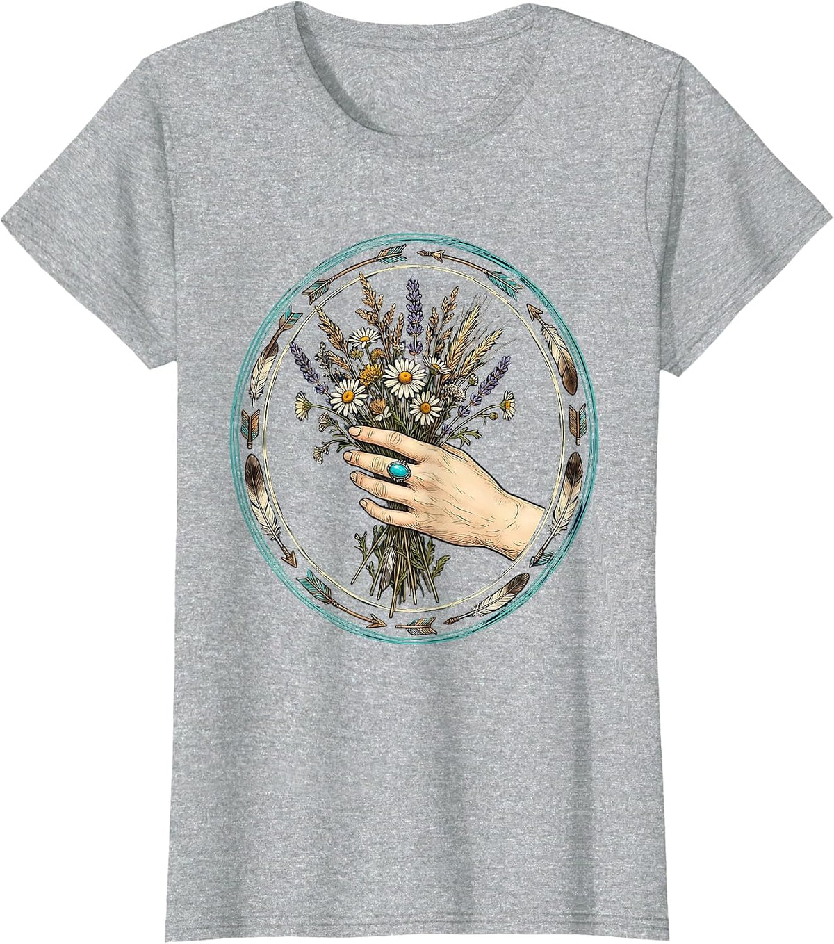 Turquoise Ring Wildflowers Western Boho Design T-Shirt - Heather Grey