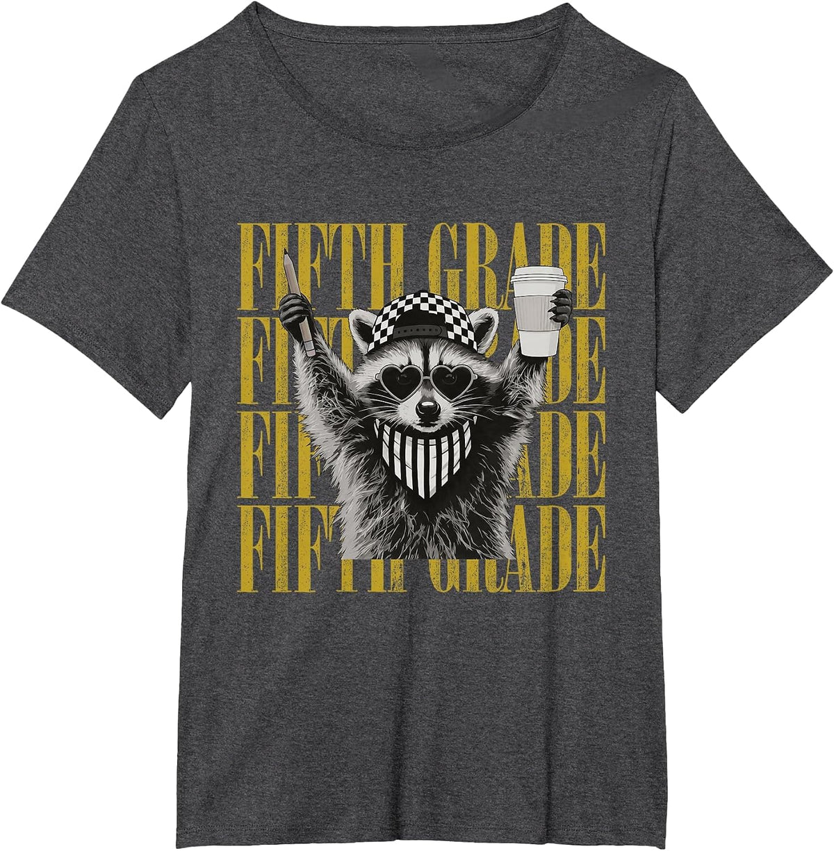 Funny Fifth Grade Teacher Feral Raccoon Back to School T-Shirt - Dark Heather Grey