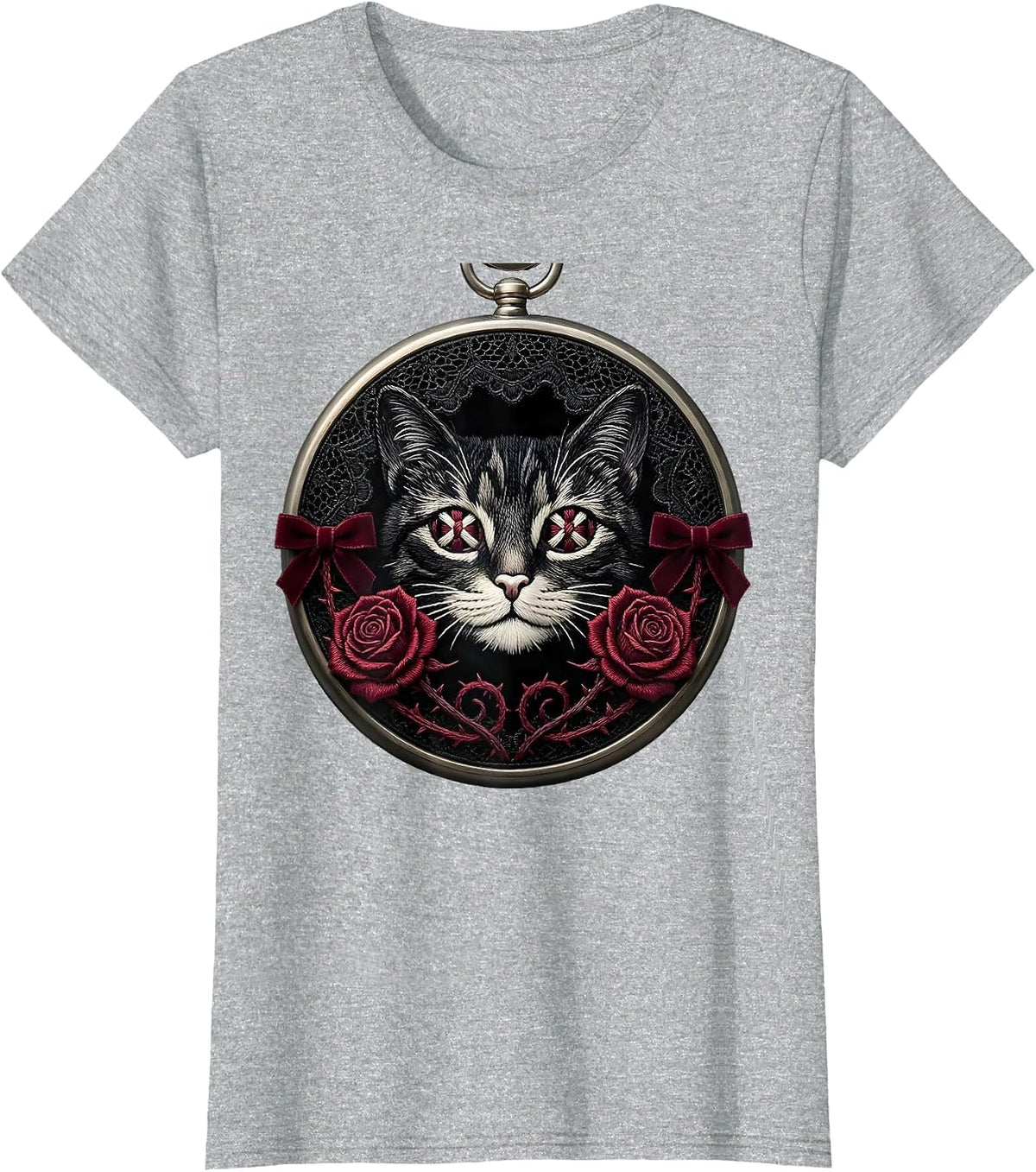 Emo Dead Cat X Eyes Graphic Design T-Shirt - Heather Grey