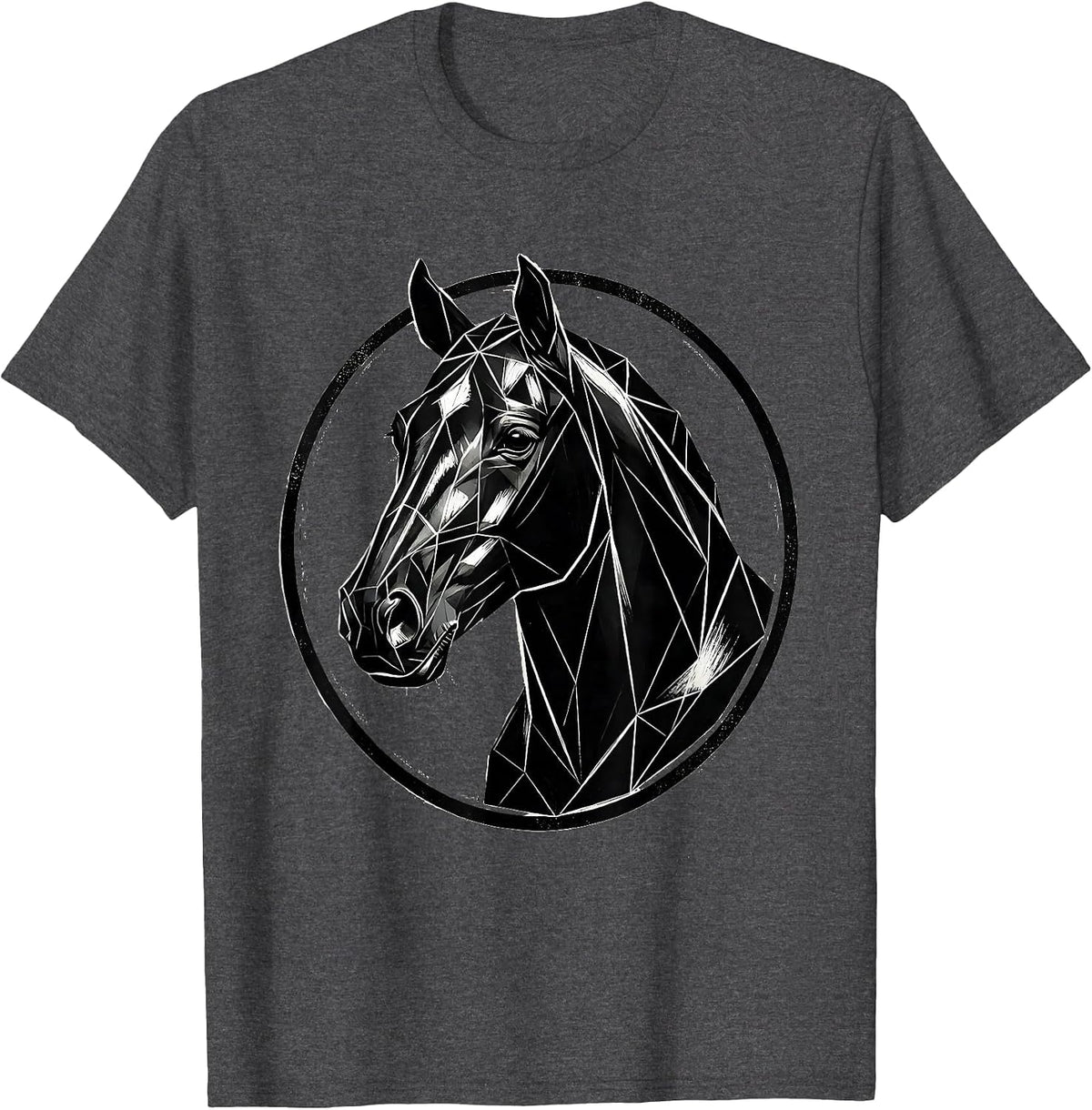 Geometric Low-Poly Horse Head Portrait Design T-Shirt - Dark Heather Grey