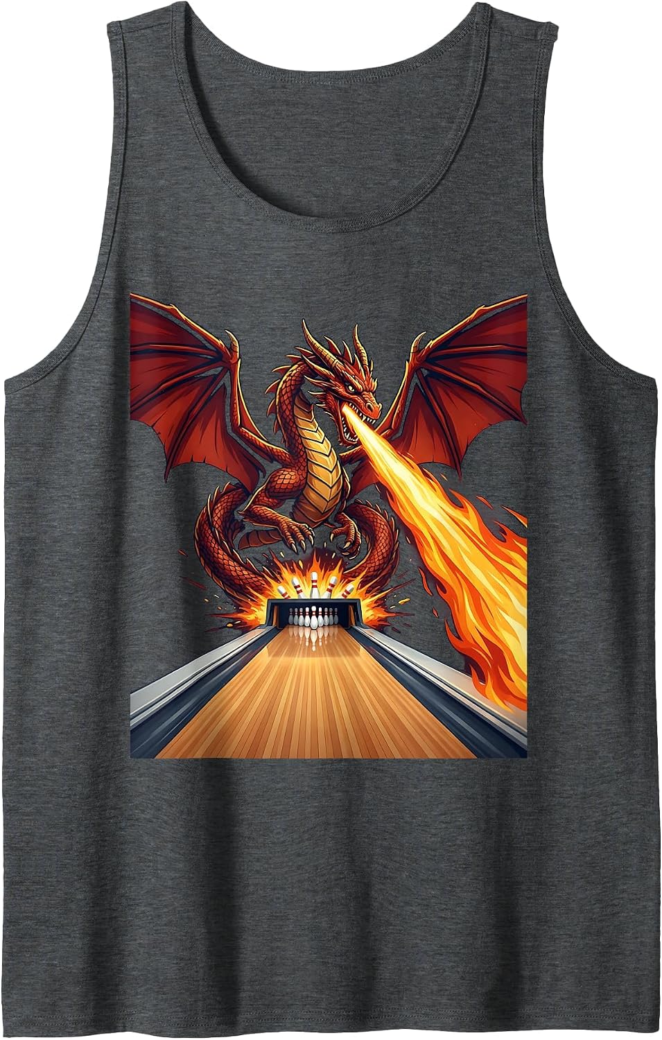 Dragon Bowling Fire Lane Graphic Tee Tank Top - Dark Heather Grey