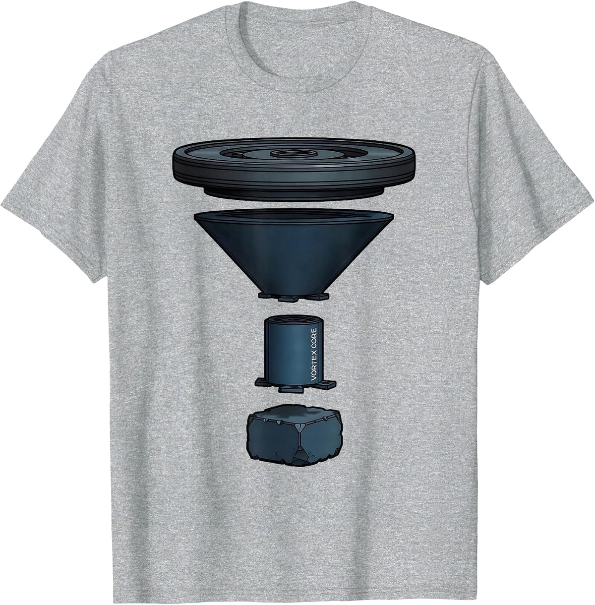 Men's Vortex Core Exploded View Technical Storm Chaser Tornado T-Shirt - Heather Grey