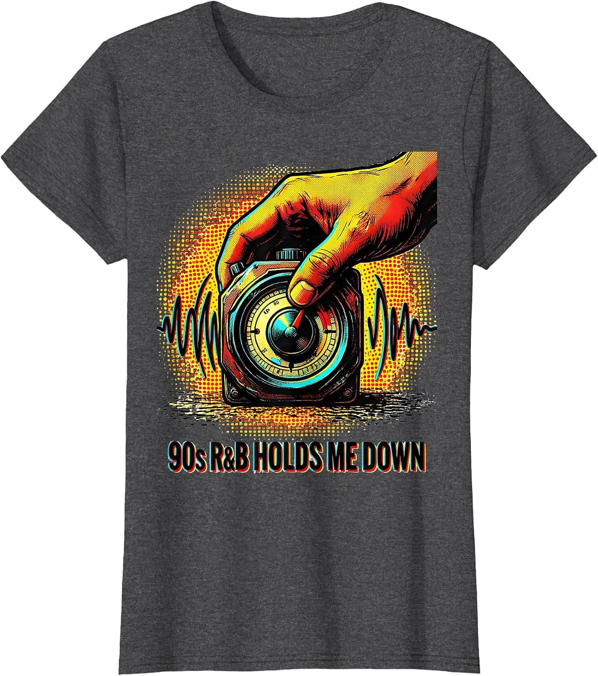 Women's 90s R&B Holds Me Down Pop Art Retro Music Fan T-Shirt - Dark Heather Grey