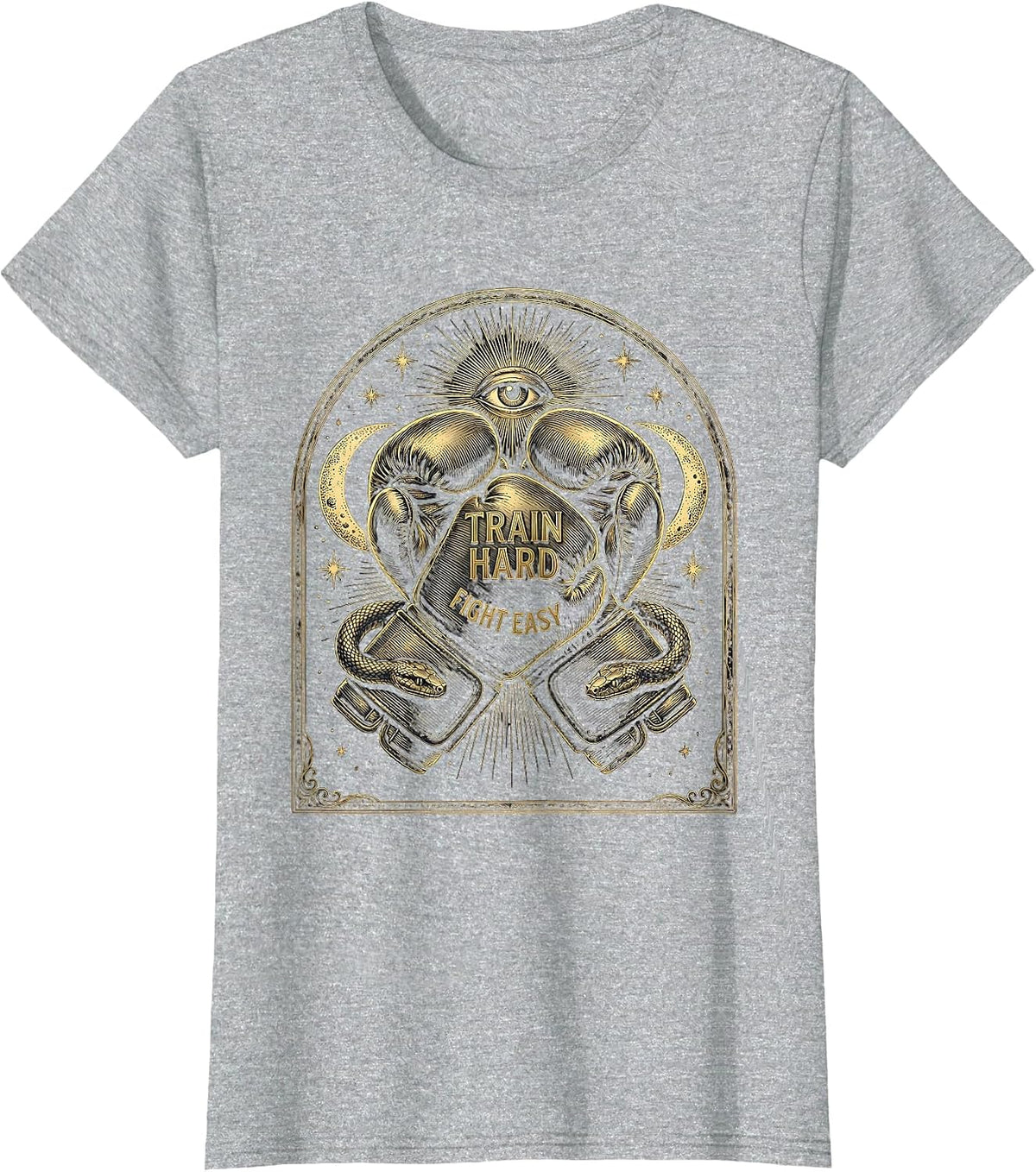 Women's Train Hard Fight Easy Boxing Graphic Design T-Shirt - Heather Grey