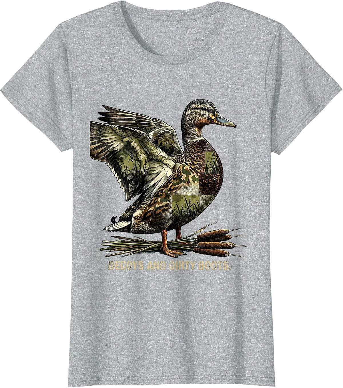 Decoys and Dirty Boots Duck Camo Hunting Design T-Shirt - Heather Grey