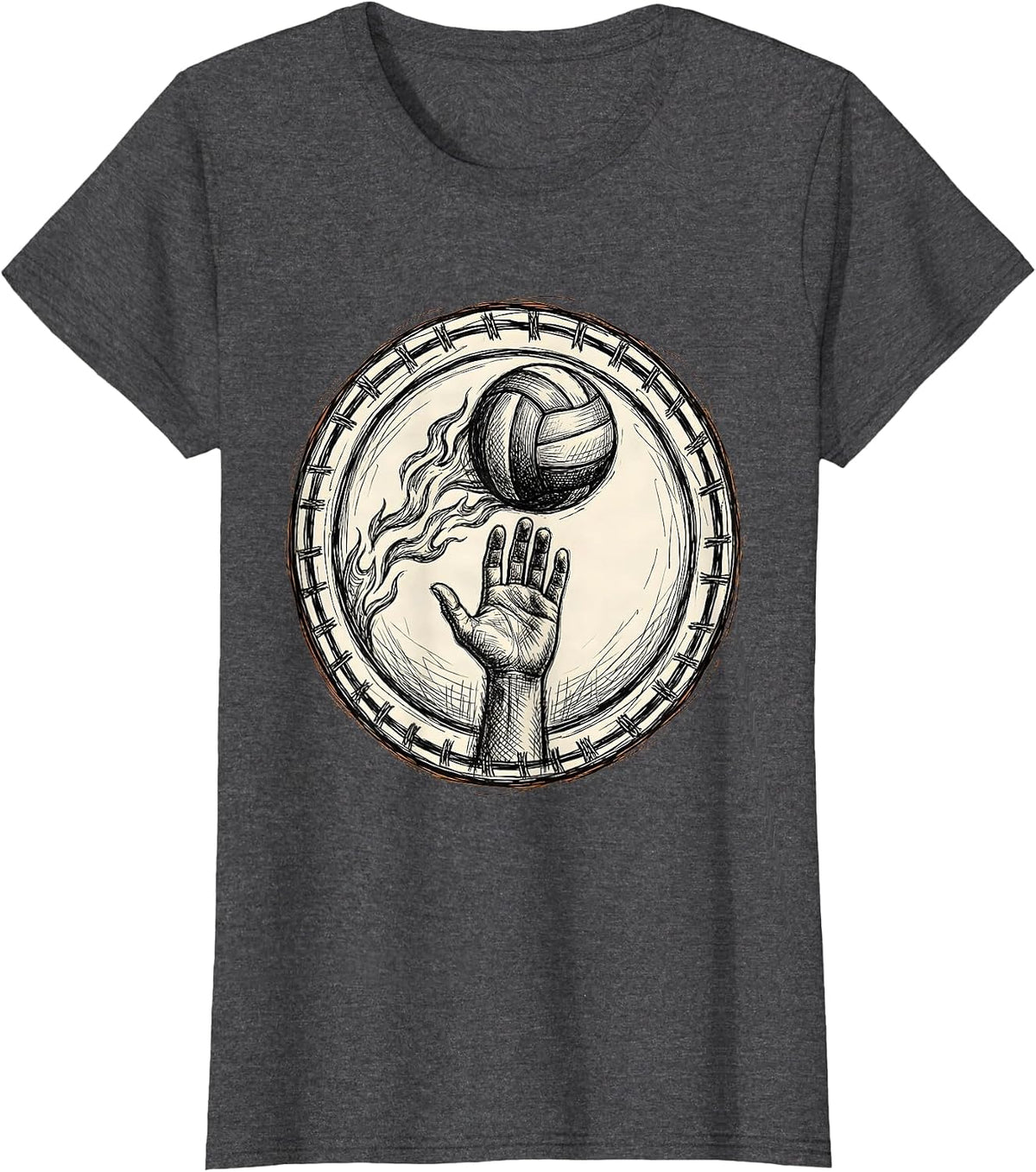 Women's Volleyball Mom Flaming Serve Graphic Design T-Shirt - Dark Heather Grey