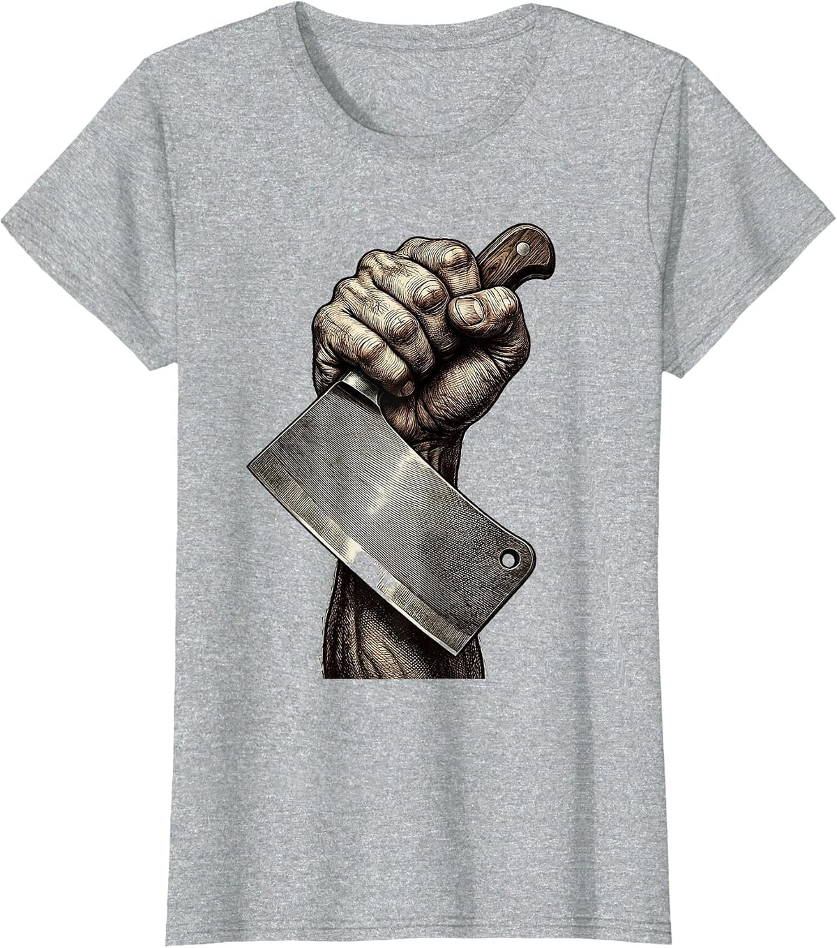 Bold Chef Fist Butcher Knife Graphic T-Shirt - Heather Grey