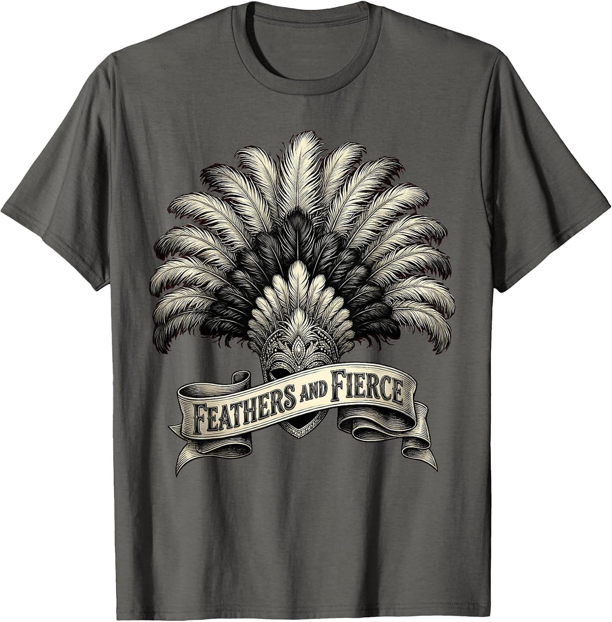 Men's Feathers and Fierce Showgirl Graphic Design T-Shirt - Asphalt Grey