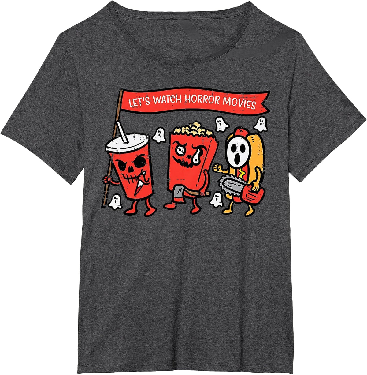 Let's Watch Horror Movies Funny Halloween Men Women Kids T-Shirt - Dark Heather Grey