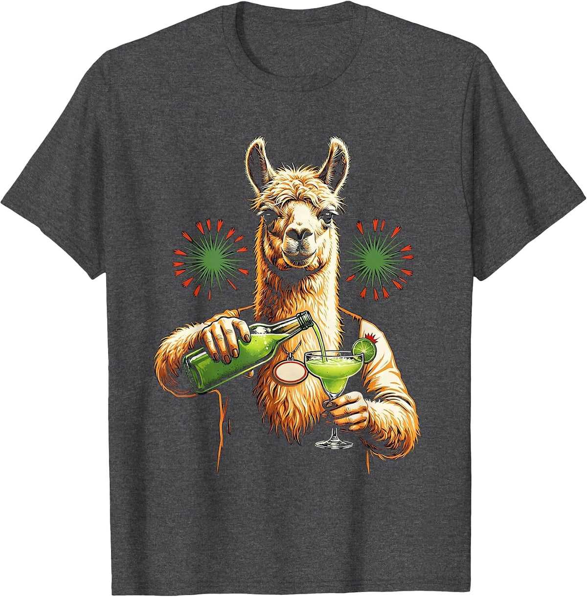 Llama Bartender Fiesta Humor Party Animal Lover T-Shirt - Dark Heather Grey