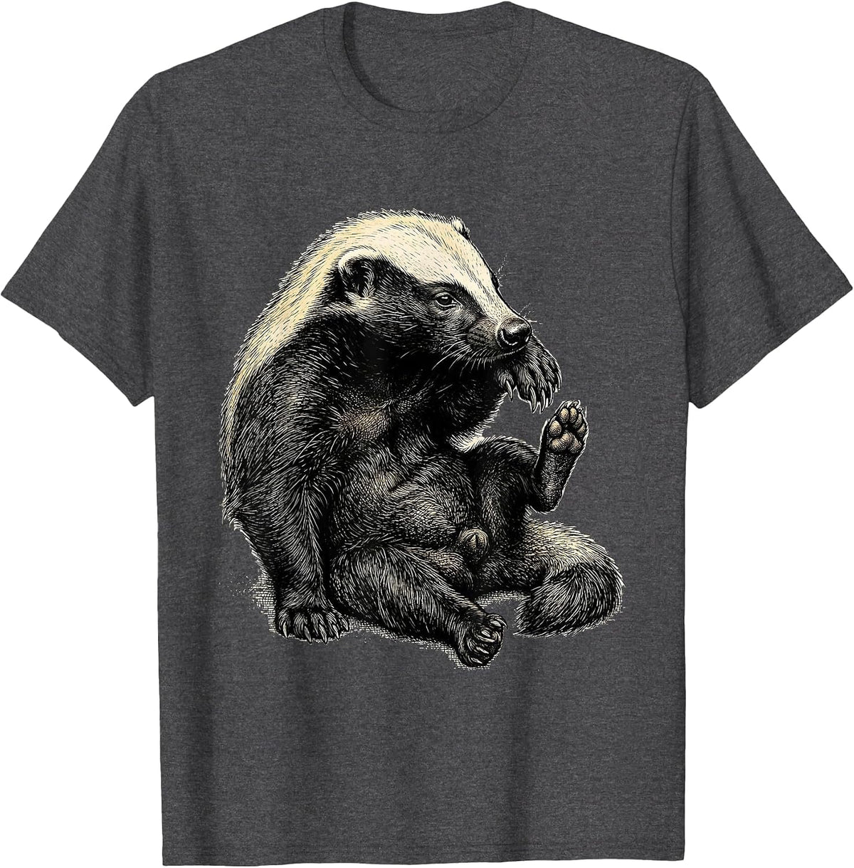 Honey Badger Naturalistic Animal Humor T-Shirt - Dark Heather Grey