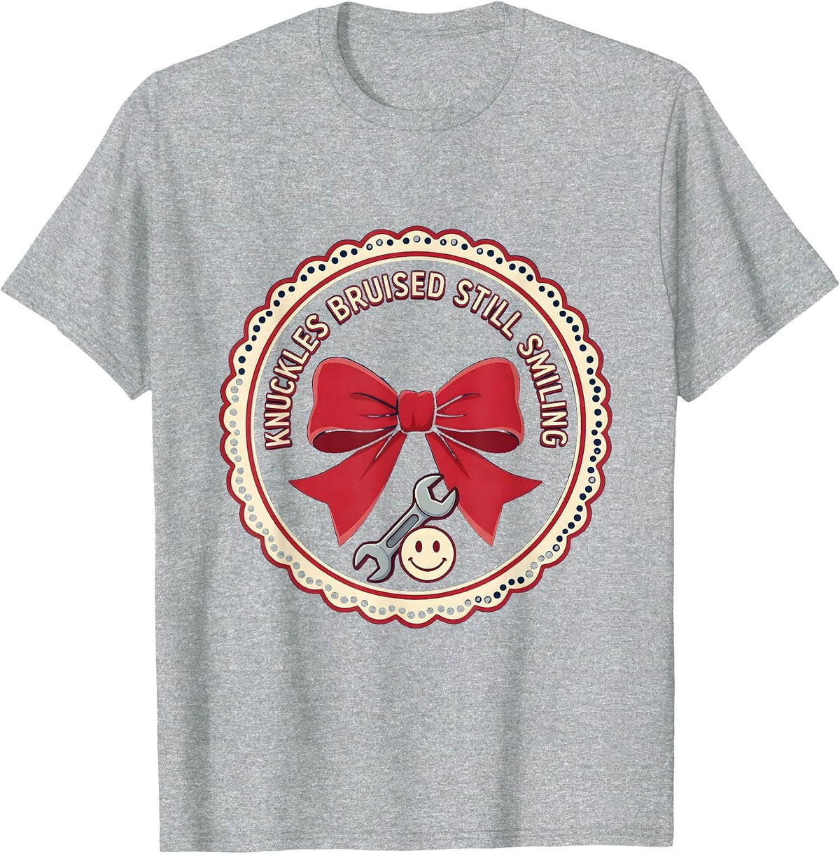 Men's Knuckles Bruised Still Smiling Mechanic Design T-Shirt - Heather Grey