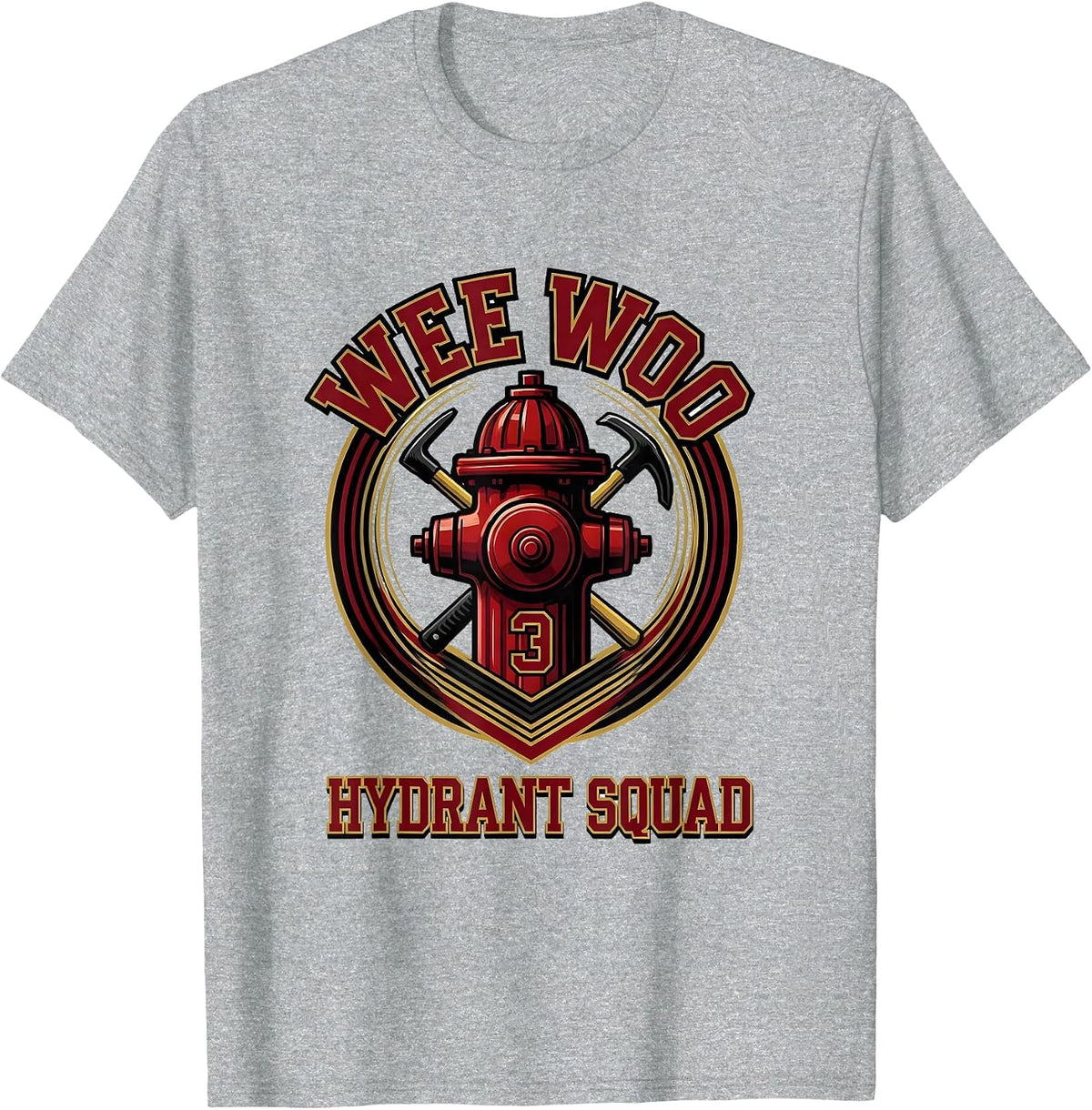 Men's Wee Woo Hydrant Squad Funny Firefighter Humor Gift T-Shirt - Heather Grey