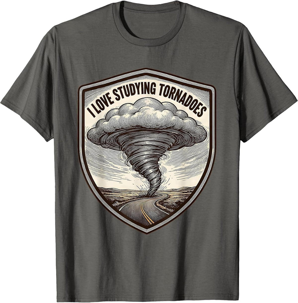 I Love Studying Tornadoes Crosshatched Weather Enthusiast T-Shirt - Asphalt Grey