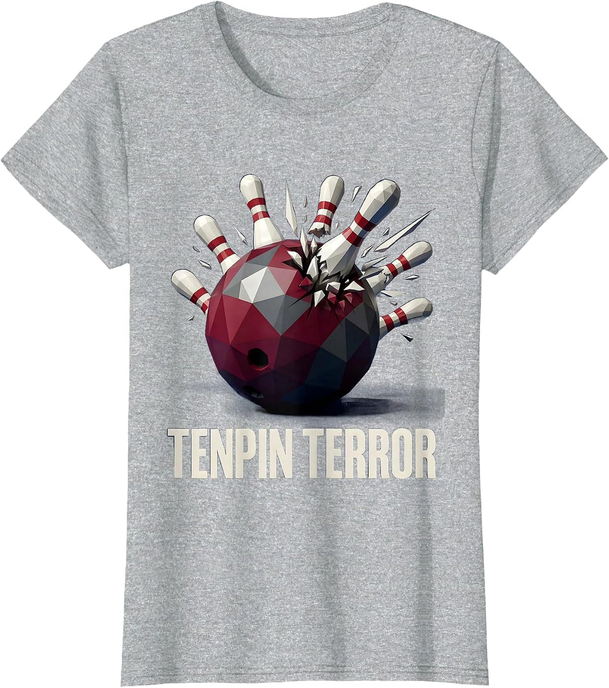 Tenpin Terror Bowling Graphic Design T-Shirt - Heather Grey
