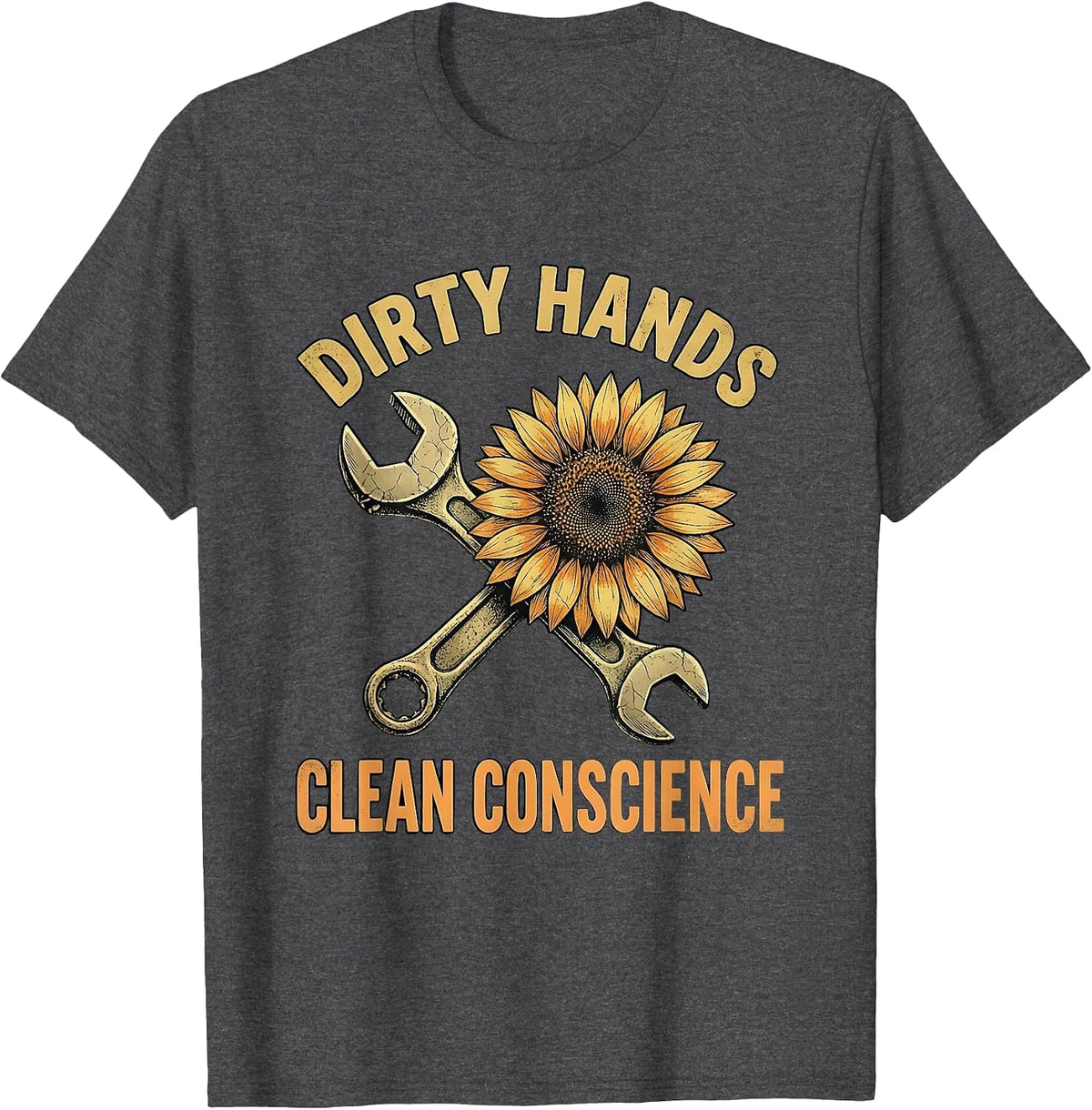 Dirty Hands Clean Conscience Mechanic Design T-Shirt - Dark Heather Grey