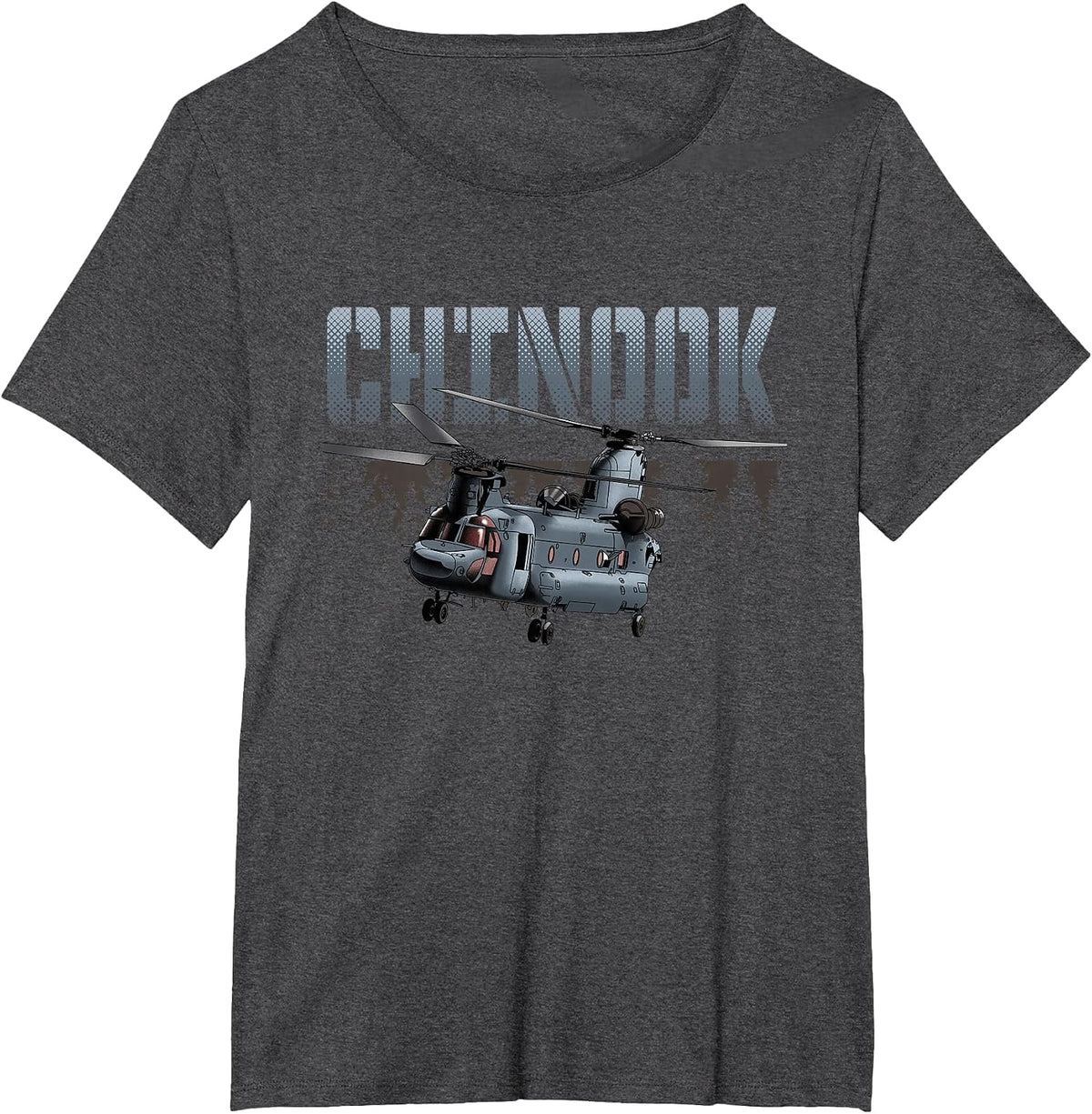 USA Military Warbird Airplane Chinook Helicopter T-Shirt - Dark Heather Grey