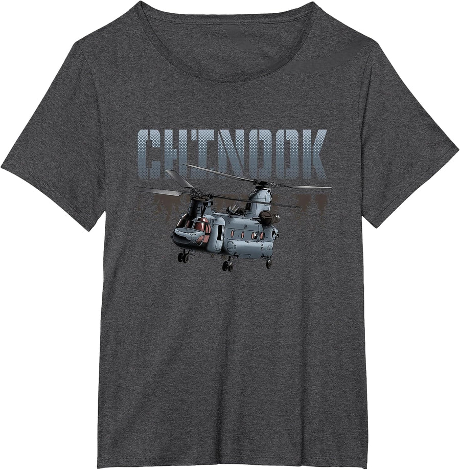 USA Military Warbird Airplane Chinook Helicopter T-Shirt - Dark Heather Grey