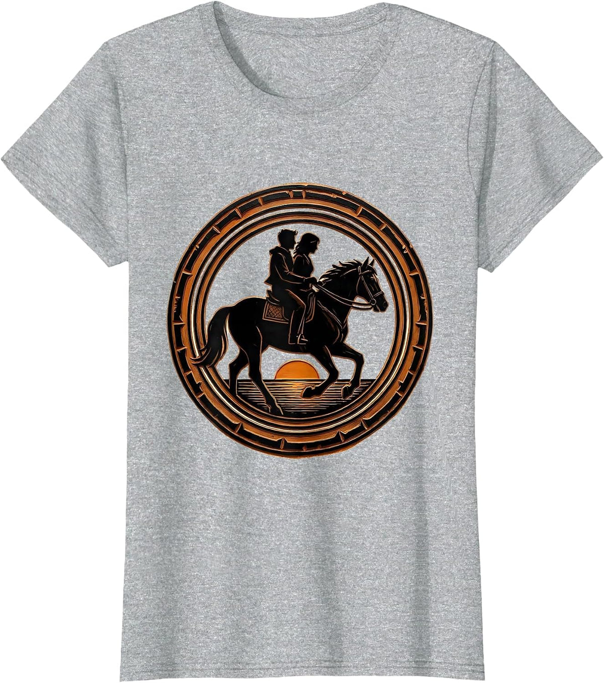 Women's Silhouette Couple on Horseback at Dusk Design T-Shirt - Heather Grey