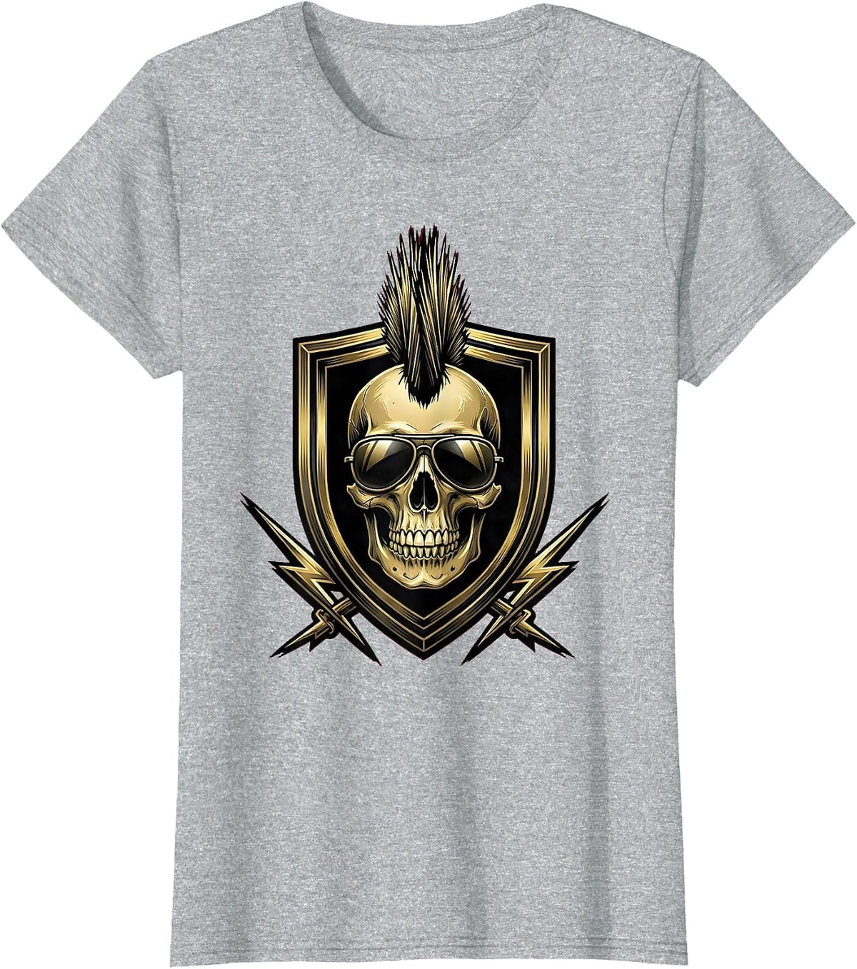 Women's 80s Band Mohawk Skull Aviator Sunglasses Design T-Shirt - Heather Grey