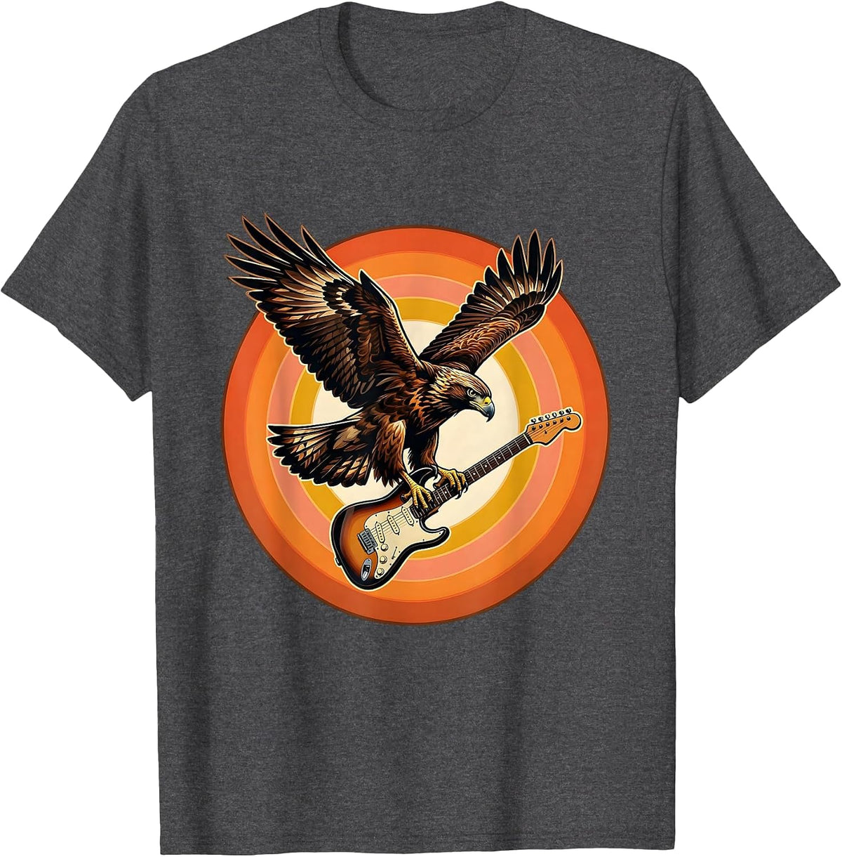 Hawk Diving With Guitar Vintage Rock Band Graphic T-Shirt - Dark Heather Grey