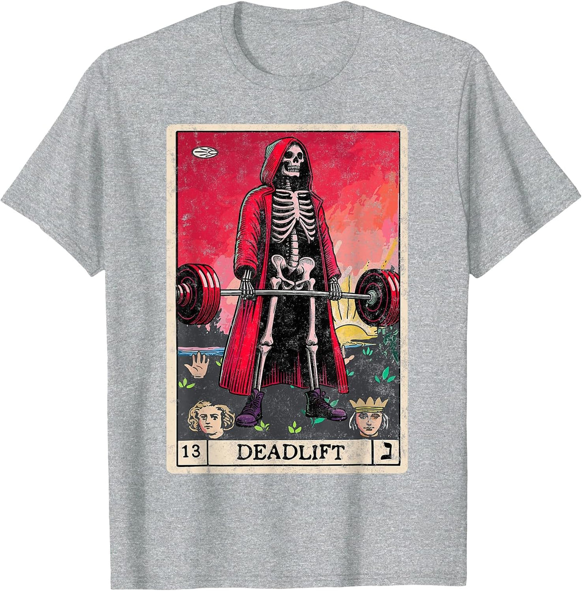 Vintage Deadlift Skeleton Halloween Gym Jokes Weightlifting T-Shirt - Heather Grey