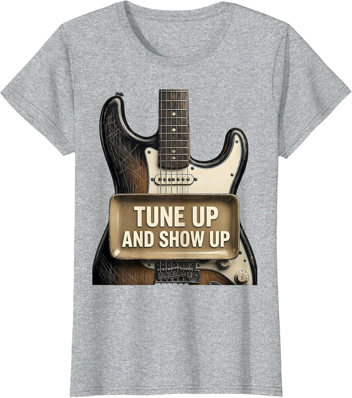 Women's Tune Up and Show Up Motivational Music Design T-Shirt - Heather Grey