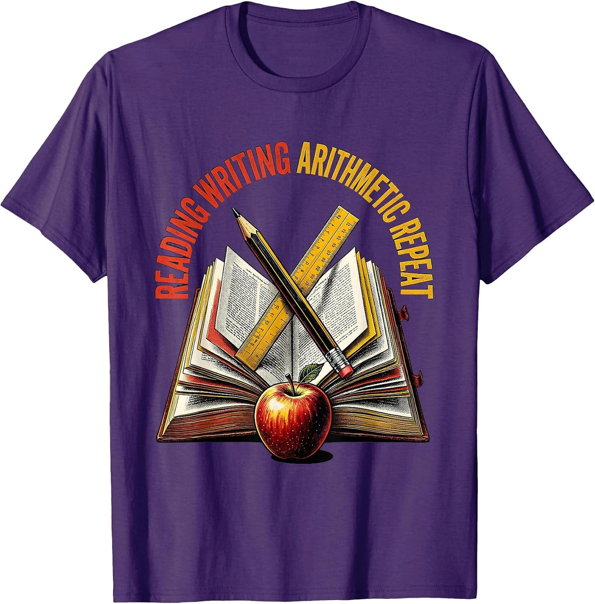 Reading Writing Arithmetic Repeat 5th Grade Teacher T-Shirt - Purple