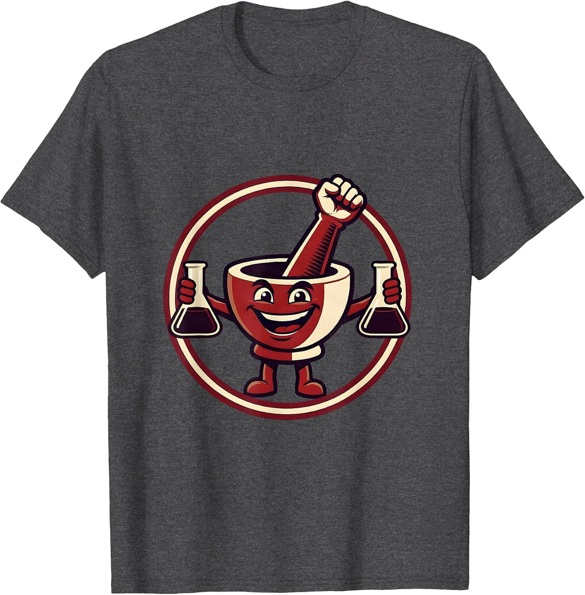 Mortar Pestle Chemistry Flask College Science T-Shirt - Dark Heather Grey
