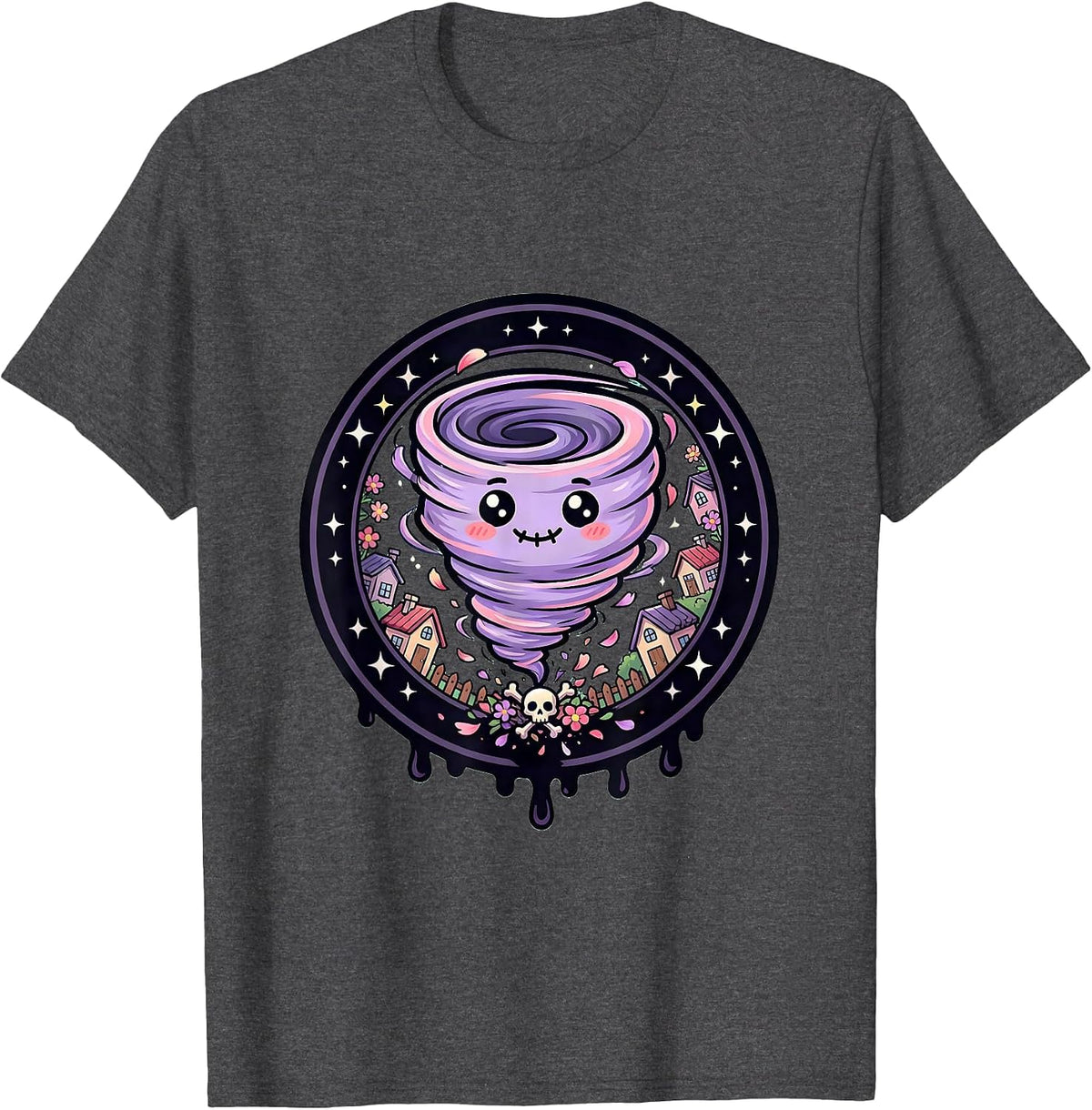 Men's Tornado Tearing Through Calm Town Graphic T-Shirt - Dark Heather Grey