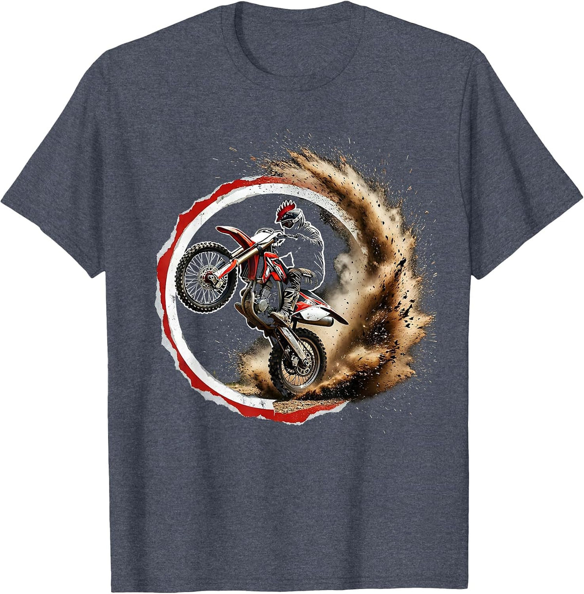Gen X Dirt Bike Rooster Tail Dust Rider Graphic T-Shirt - Heather Blue