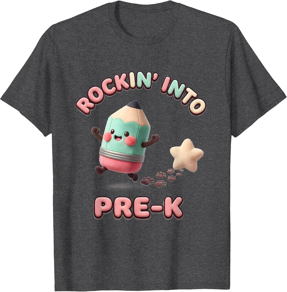Rockin Into Pre-K Cute Kawaii Pencil Teacher Back To School T-Shirt - Dark Heather Grey
