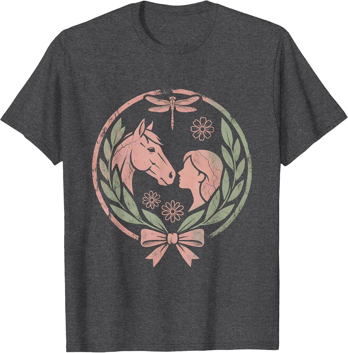 Horse and Rider Nose-to-Nose Western Portrait T-Shirt - Dark Heather Grey