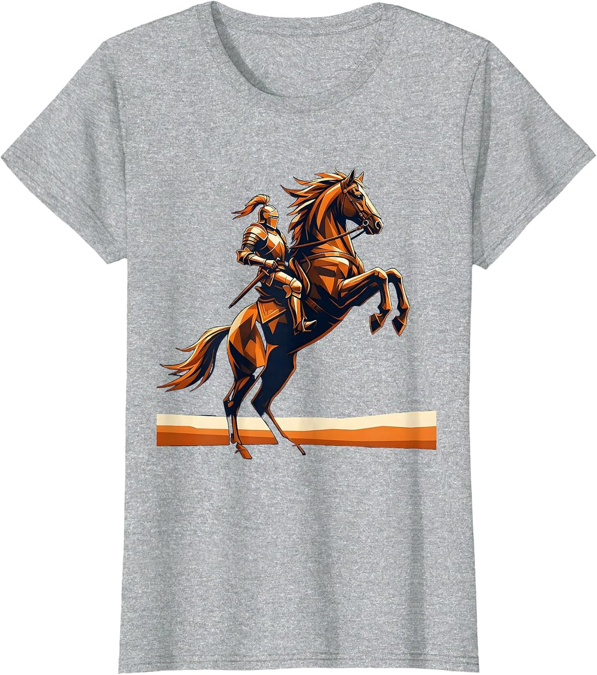 Knight in Armor on Rearing Horse Illustration T-Shirt - Heather Grey