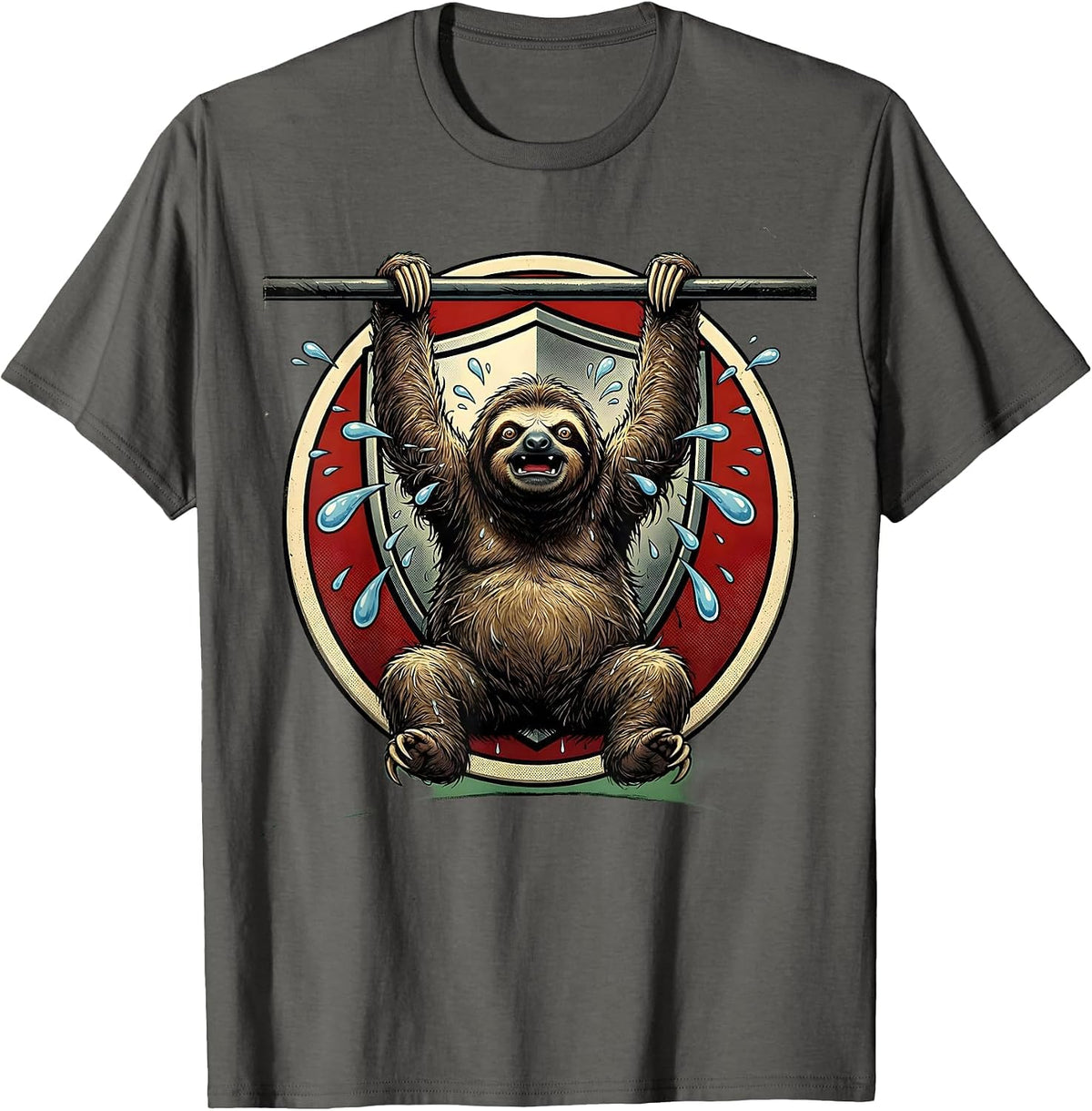 Men's Sloth Pull-Up Bar Funny Workout Graphic T-Shirt - Asphalt Grey