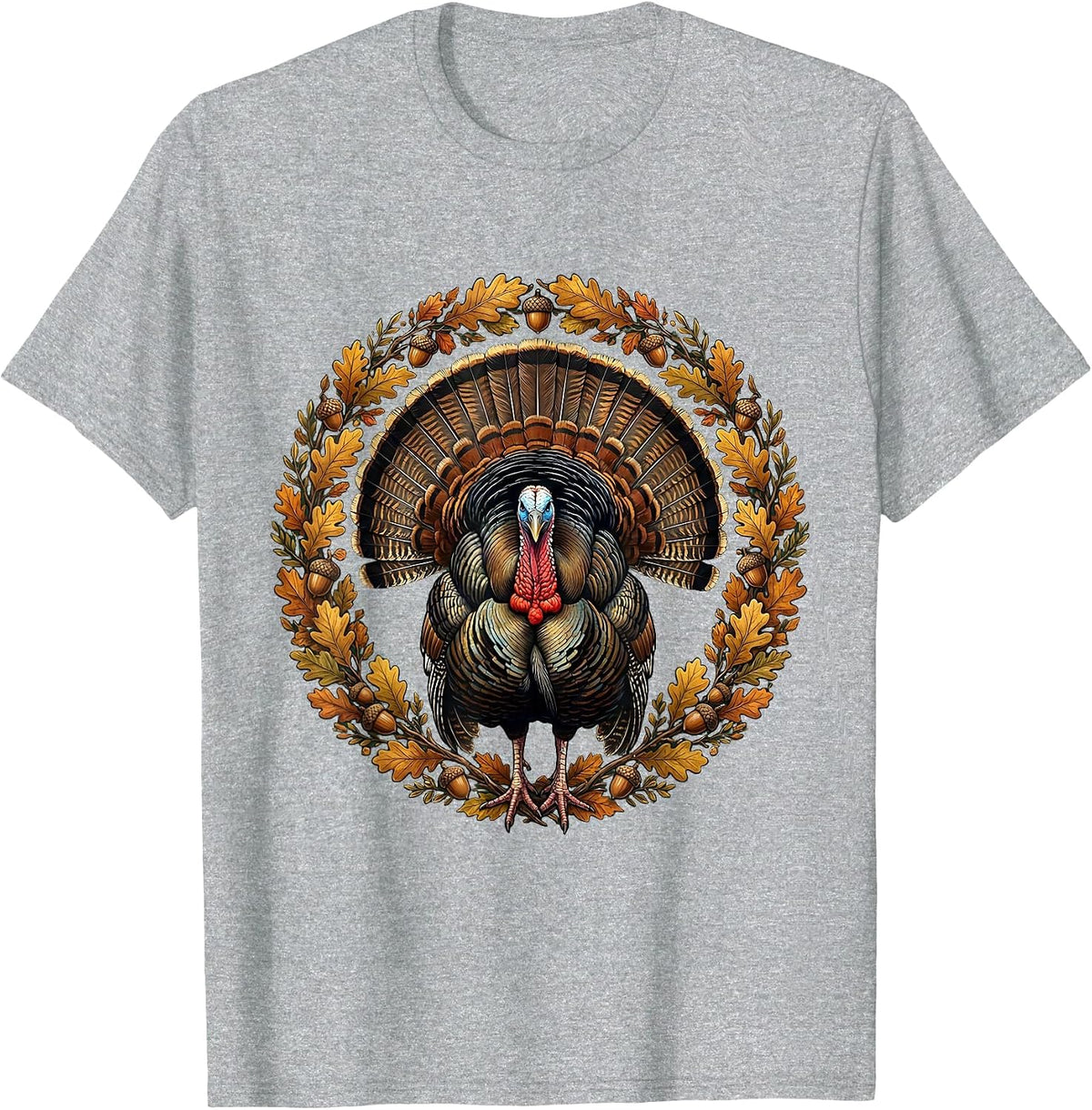 Men's Camo Turkey Strutting Autumn Underbrush Illustration T-Shirt - Heather Grey
