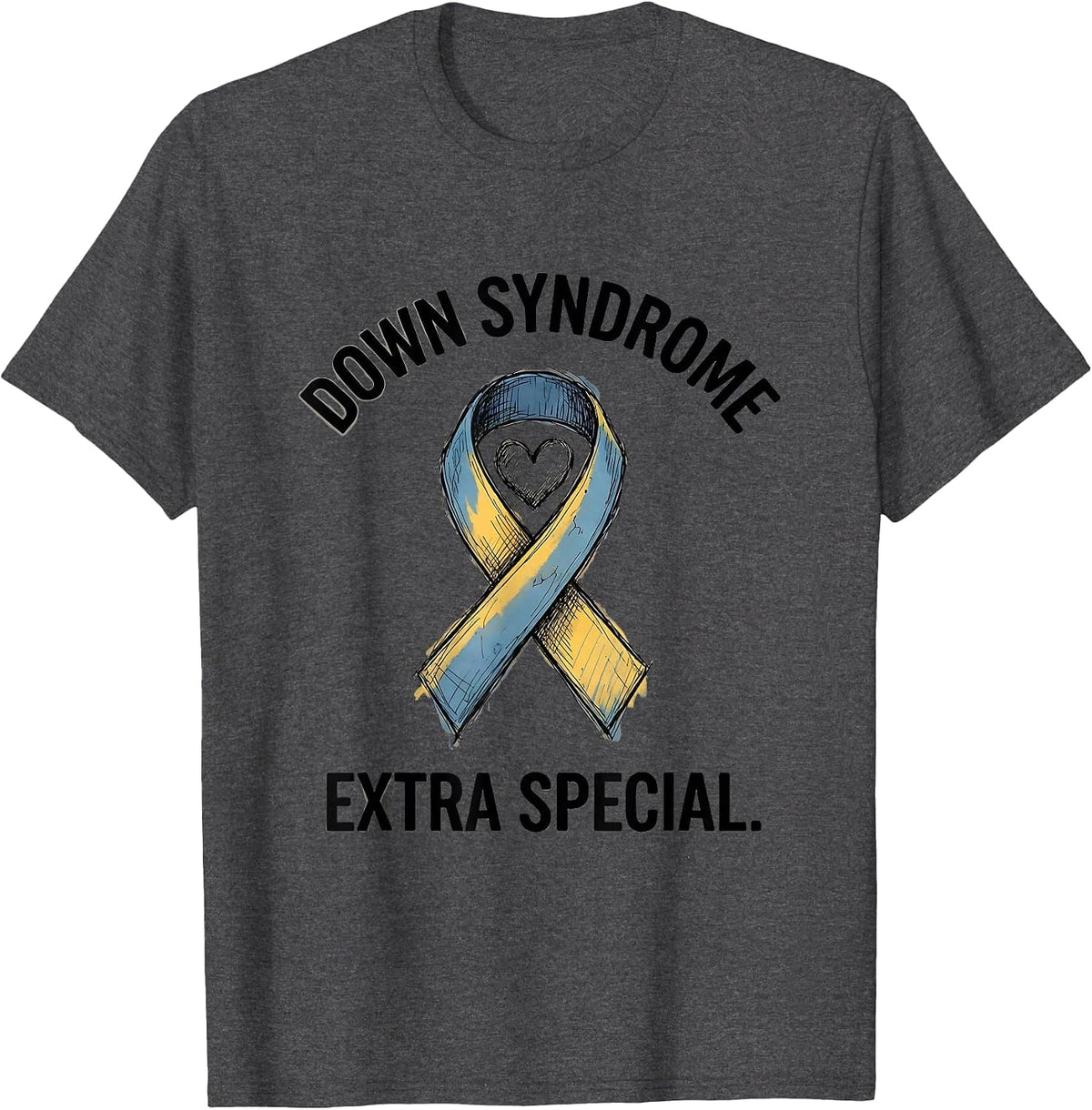 Men's Down Syndrome Extra Special Hand-Sketched Awareness Ribbon T-Shirt - Dark Heather Grey
