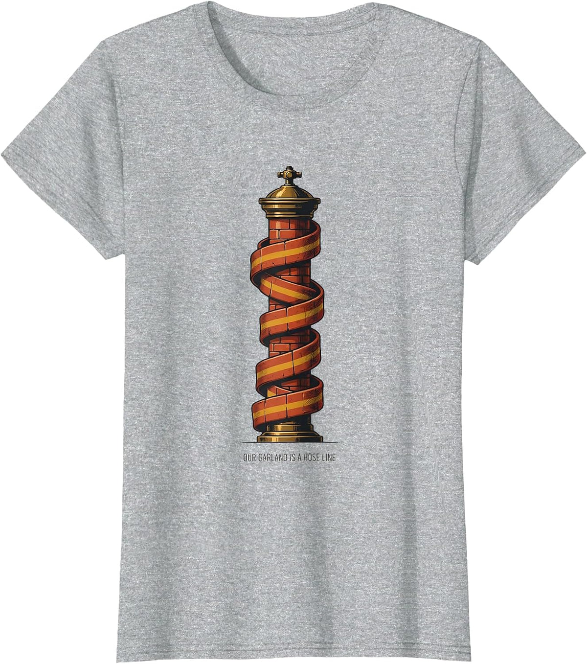 Women's Our Garland Is A Hose Line Midcentury Modern Firefighter T-Shirt - Heather Grey