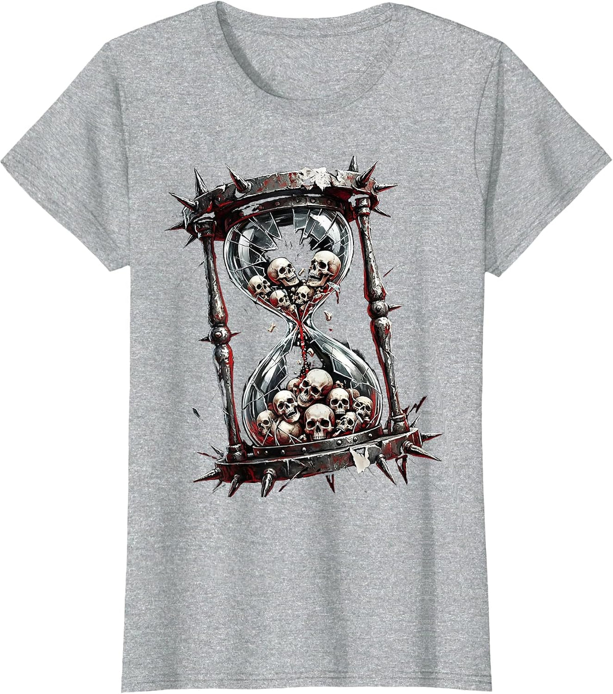 Rock Skull Hourglass Graphic Tee T-Shirt - Heather Grey