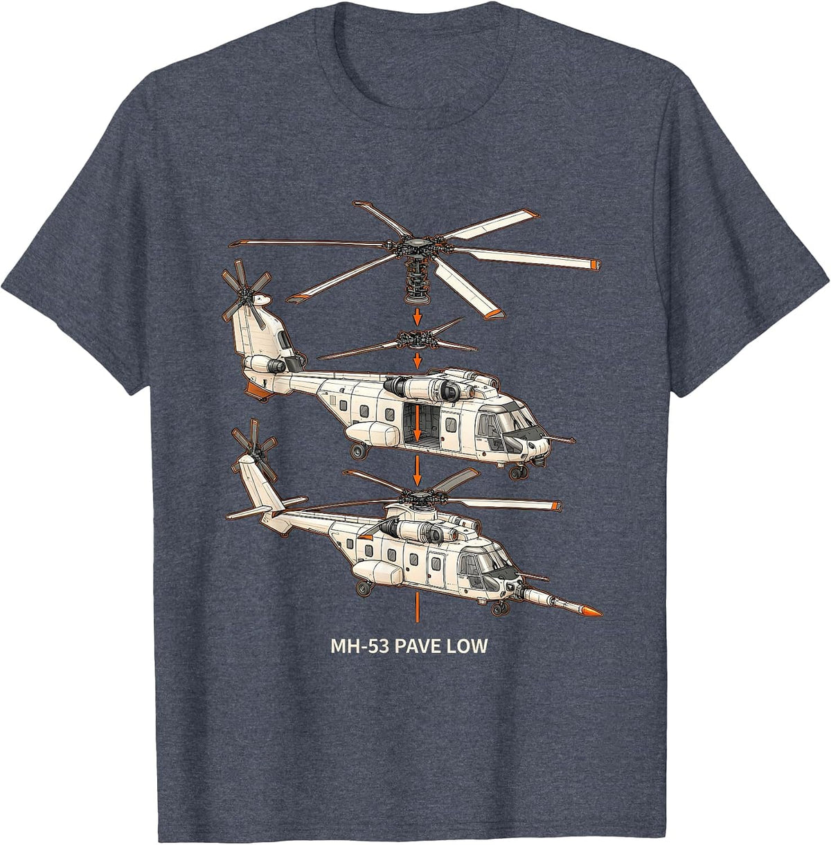 MH-53 Pave Low Military Helicopter Veteran Tribute Pilot T-Shirt - Heather Blue