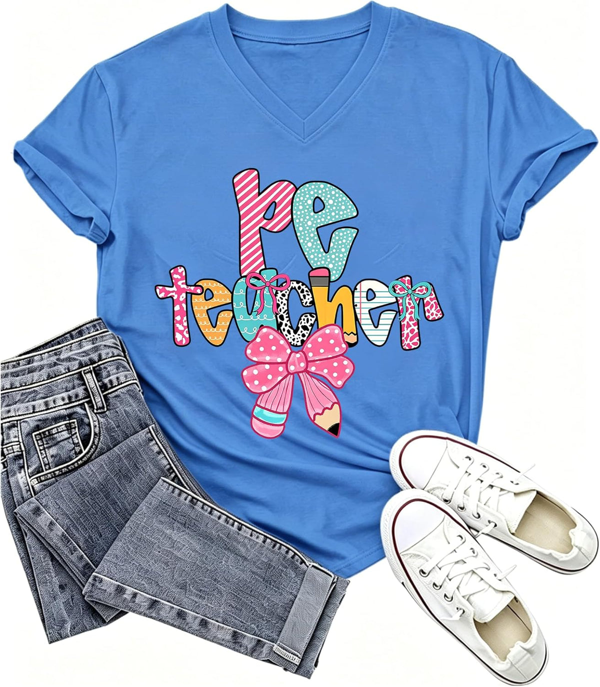 Pe Teacher Shirt Funny Physical Education Teacher Shirts School Pe Teachers T-Shirt for Women Gym Teachers Gifts - V-Neck