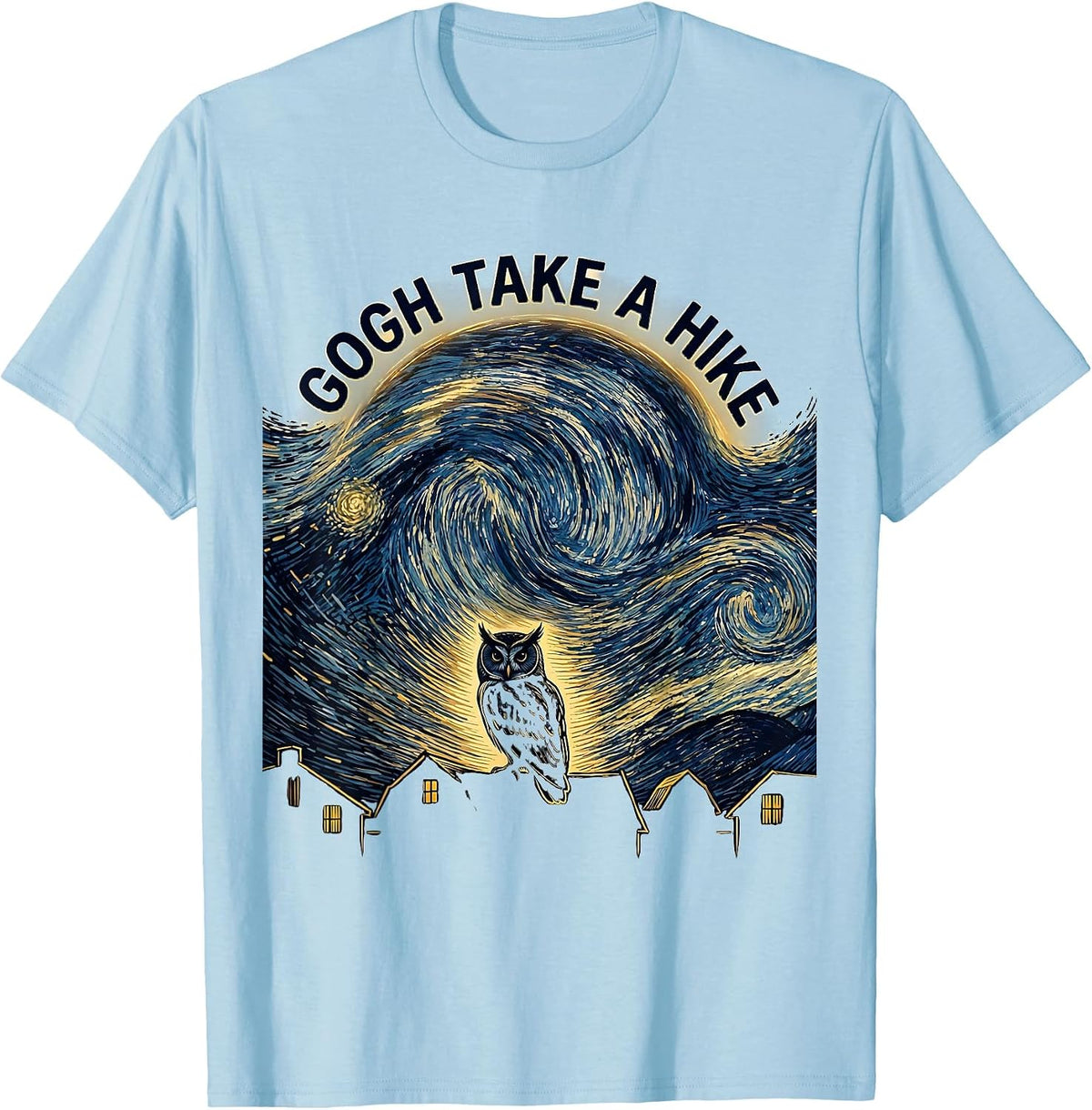 Men's Gogh Take A Hike Funny Van Gogh Art Parody Cat Lover T-Shirt - Baby Blue
