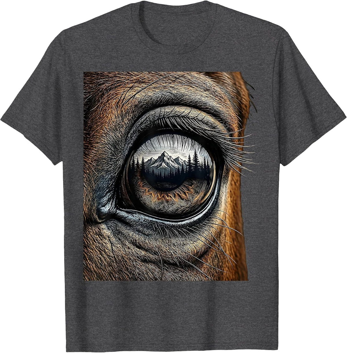 Horse Eye Mountain Reflection Equestrian Design T-Shirt - Dark Heather Grey