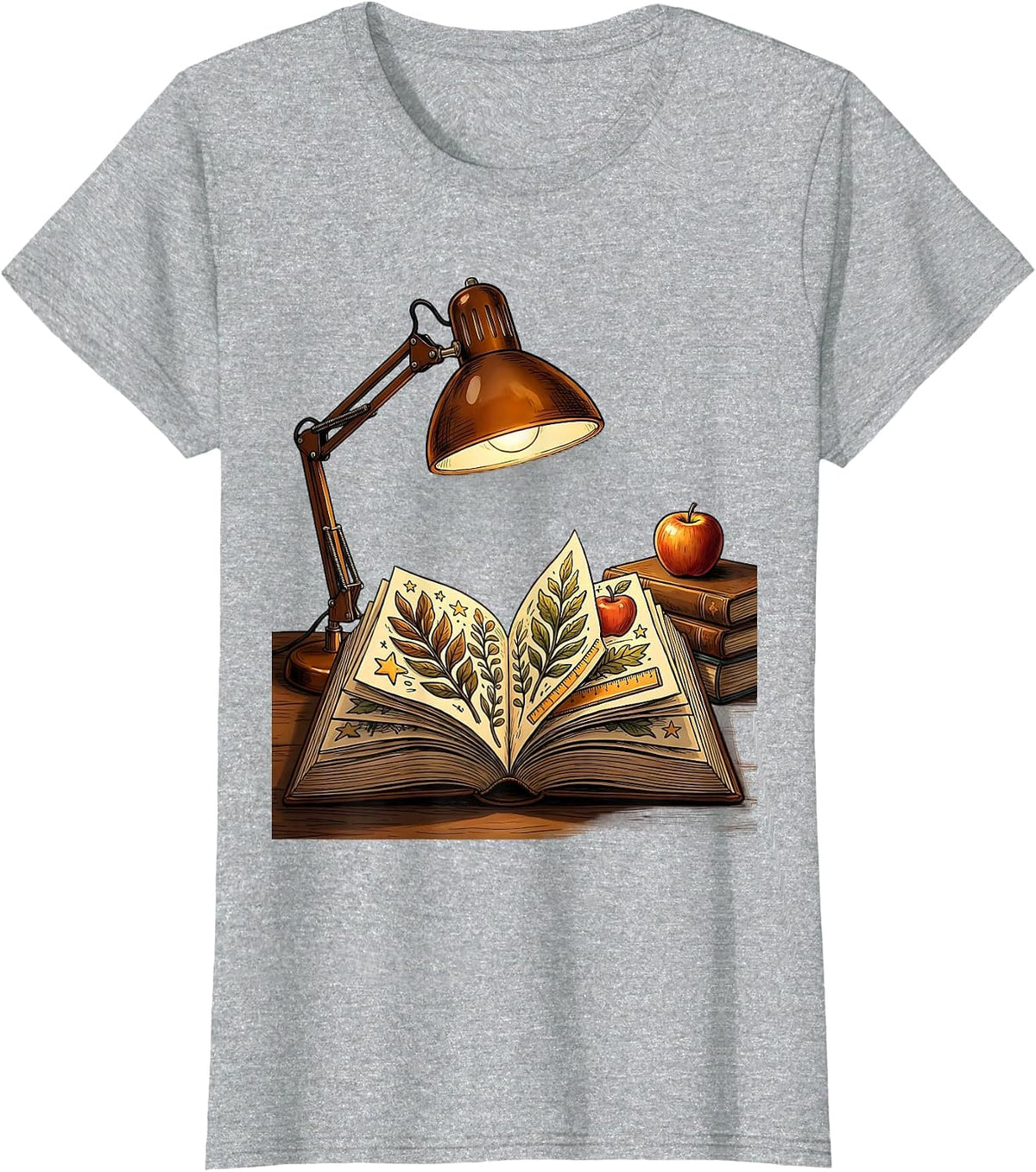 Reading Teacher Desk Lamp Open Book Illustration T-Shirt - Heather Grey