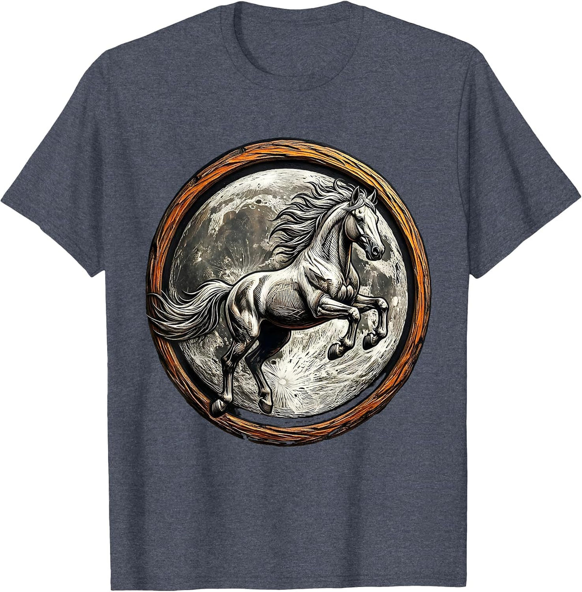 Horse Leaping Over Full Moon Graphic T-Shirt - Heather Blue