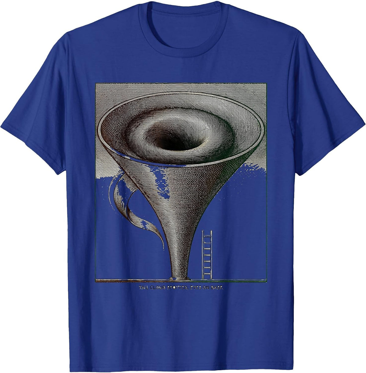 Men's Tail Cloud Spotted Eyes On Base Crosshatch Tornado Chaser T-Shirt - Royal Blue