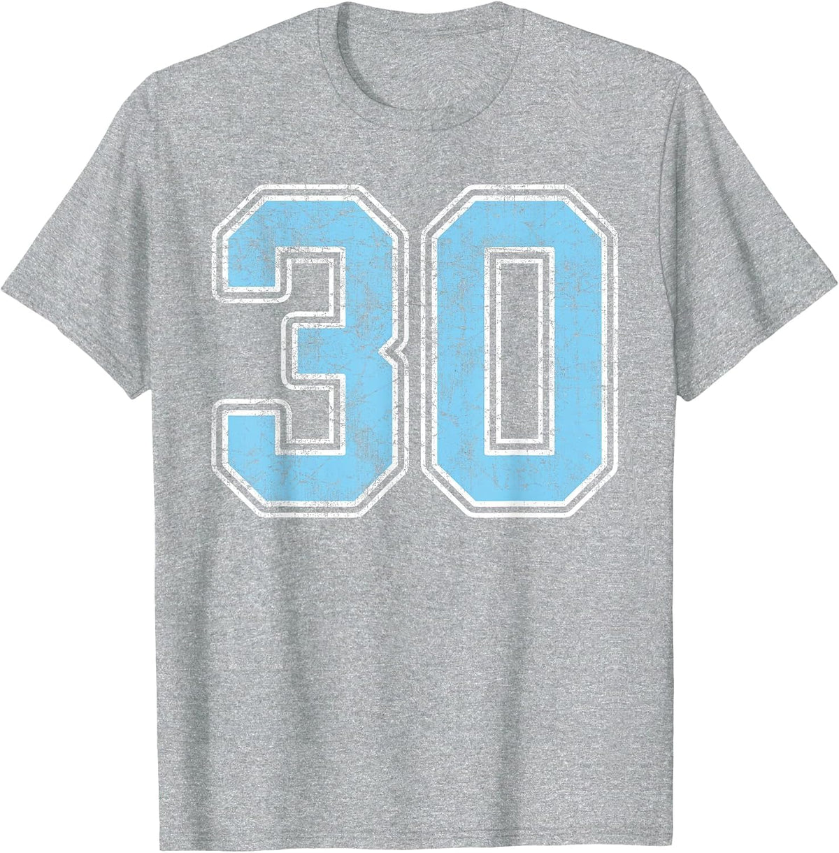 Baby Blue White Number 30 Jersey Player Uniform #30 T-Shirt - Heather Grey