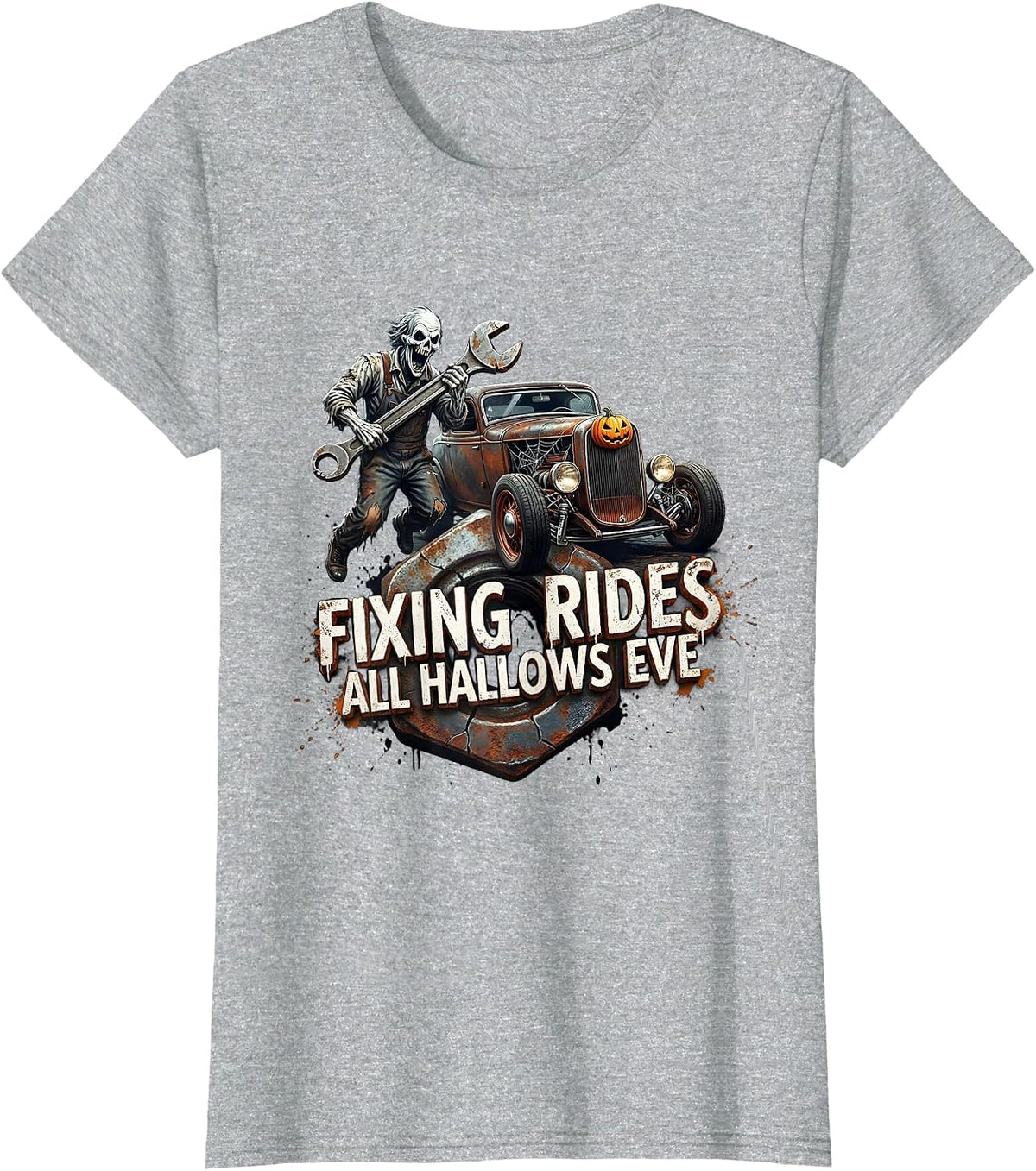 Boo Crew Mechanic Halloween Design T-Shirt - Heather Grey